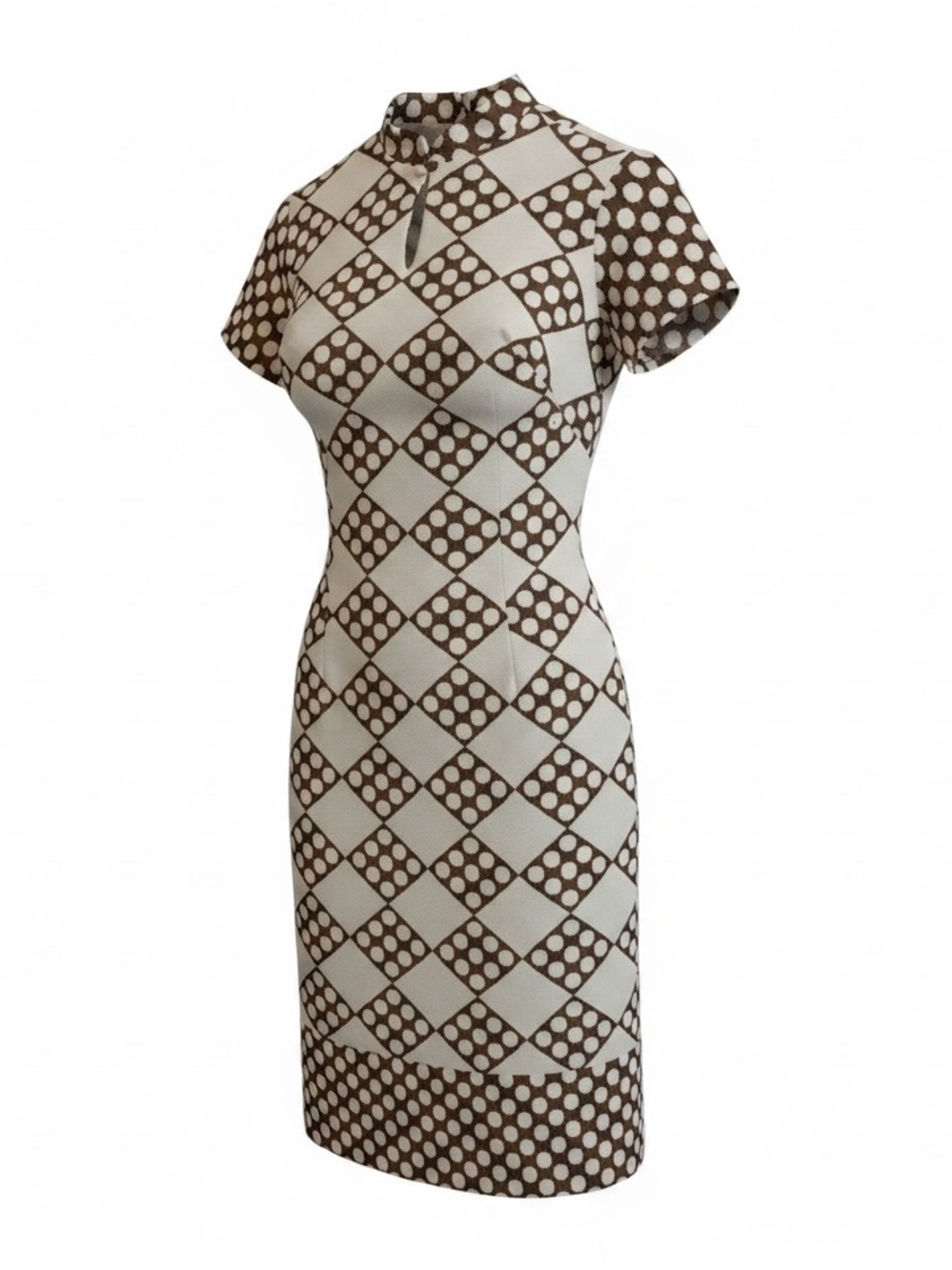 Brown & Cream Geometric Short-Sleeve Sheath Dress